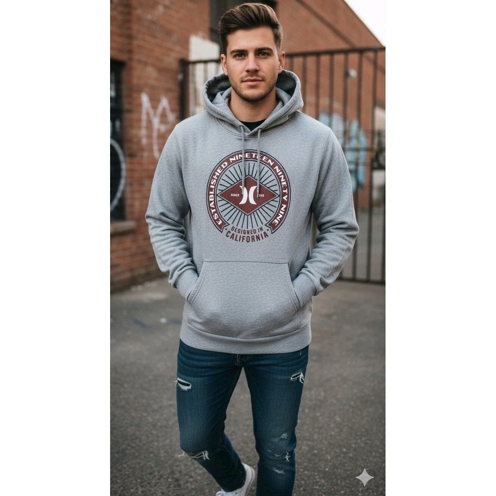 Hurley Men's XL Gray Hoodie Sweatshirt Surf Skate Y2K Comfort
